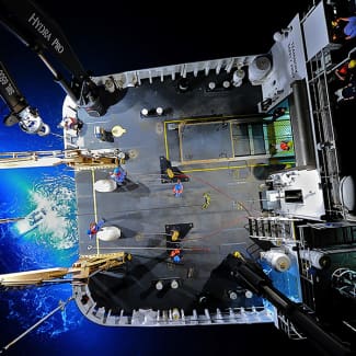 A view of an oil rig from above.