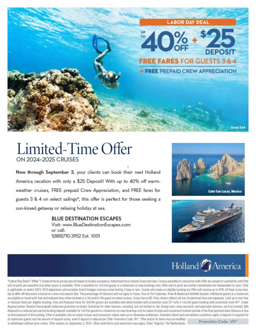 A flyer for the holland america line cruise.