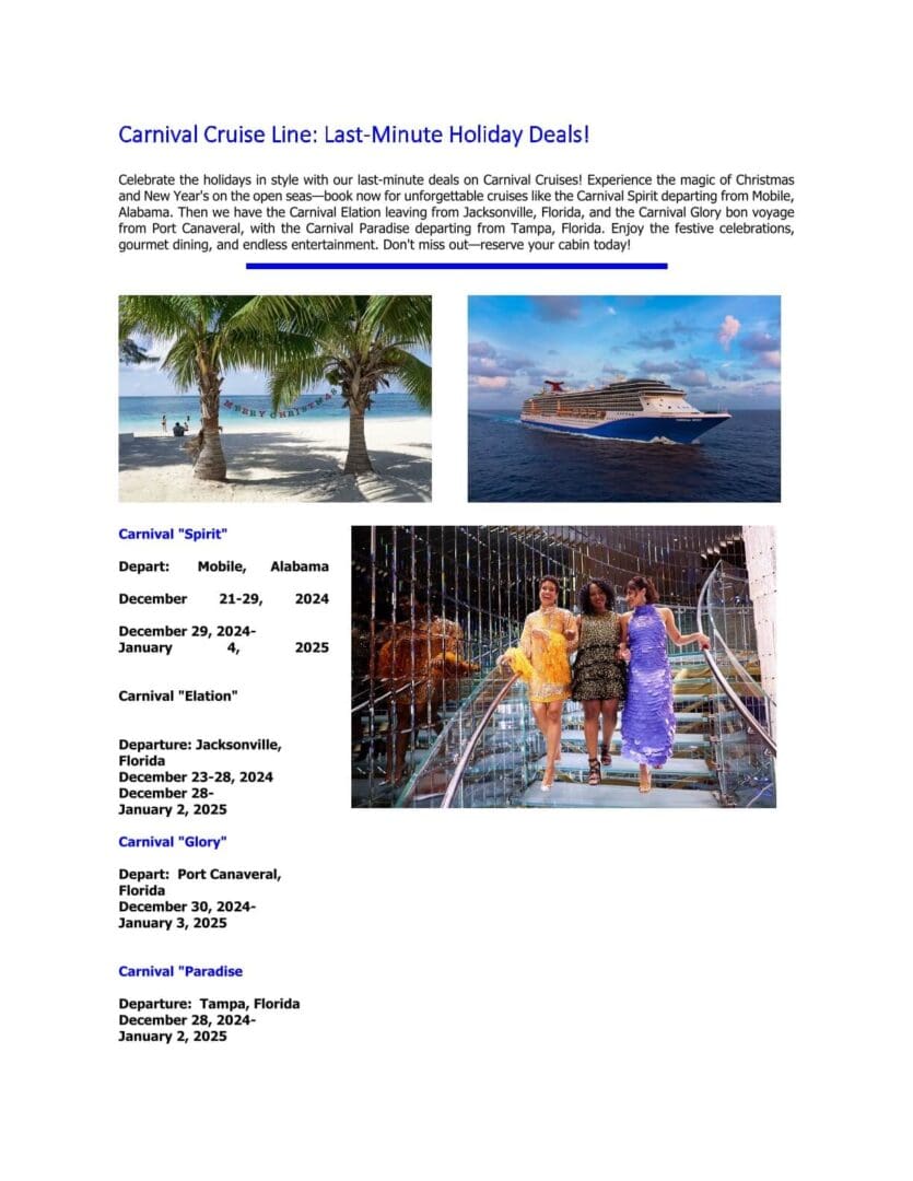 A page of information about the cruise ship.